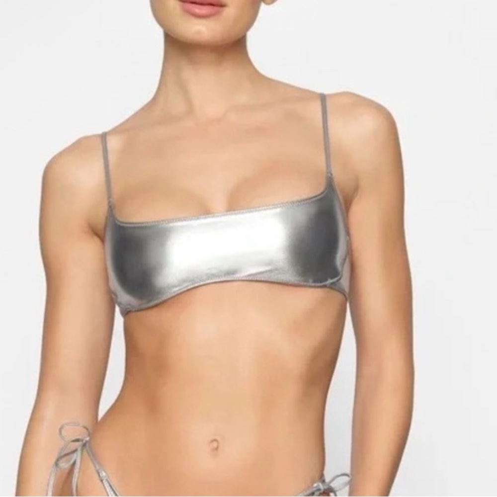 SKIMS Metallic Silver Bikini Top